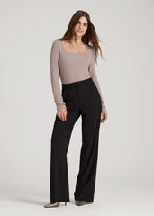 Long Sleeve Ribbed Square Neck Top for Tall Women in Truly Taupe