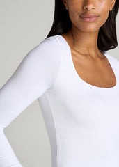 Long Sleeve Square Neck Bodysuit for Tall Women in Bright White