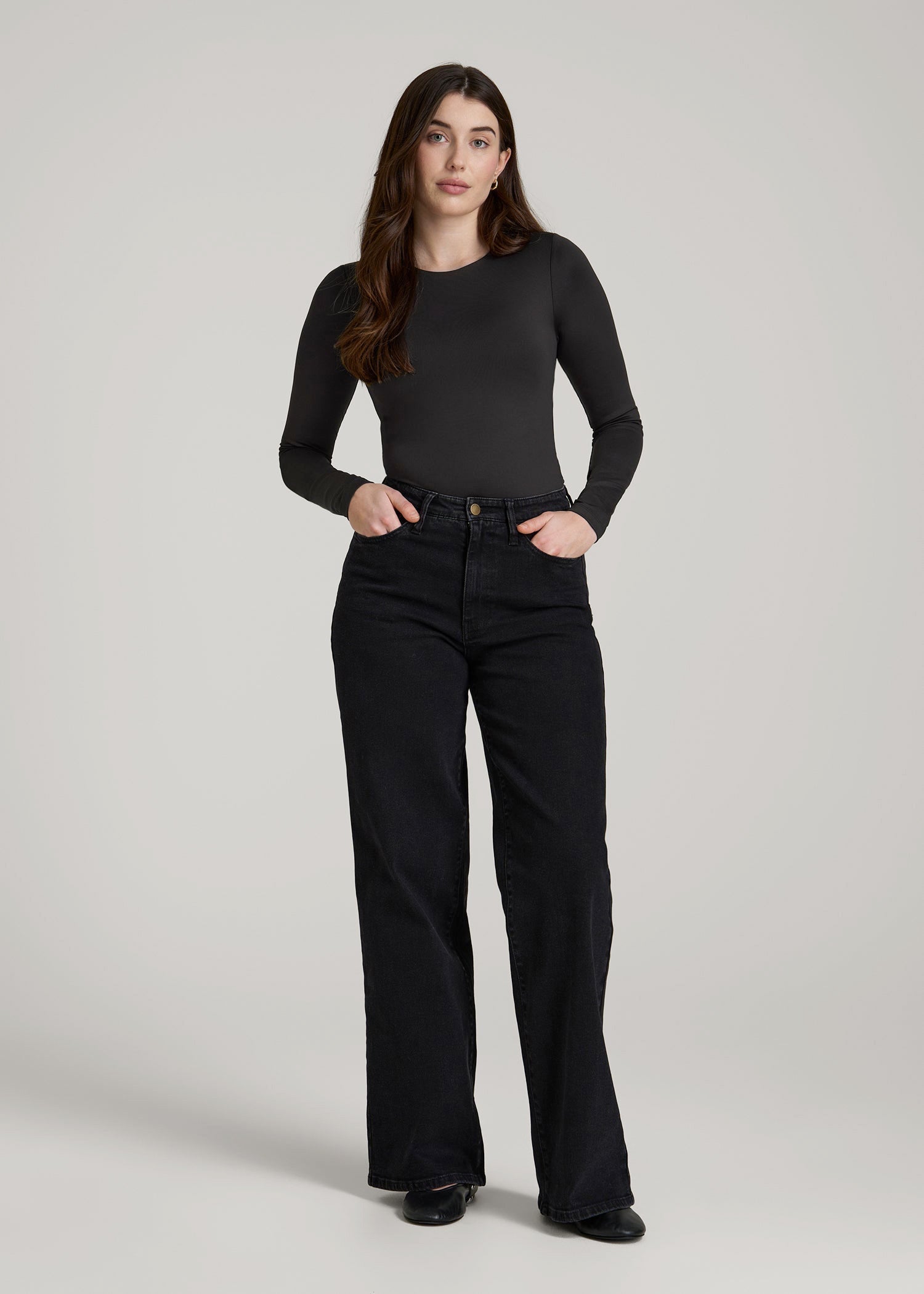 Long Sleeve Bodysuit for Tall Women in Black
