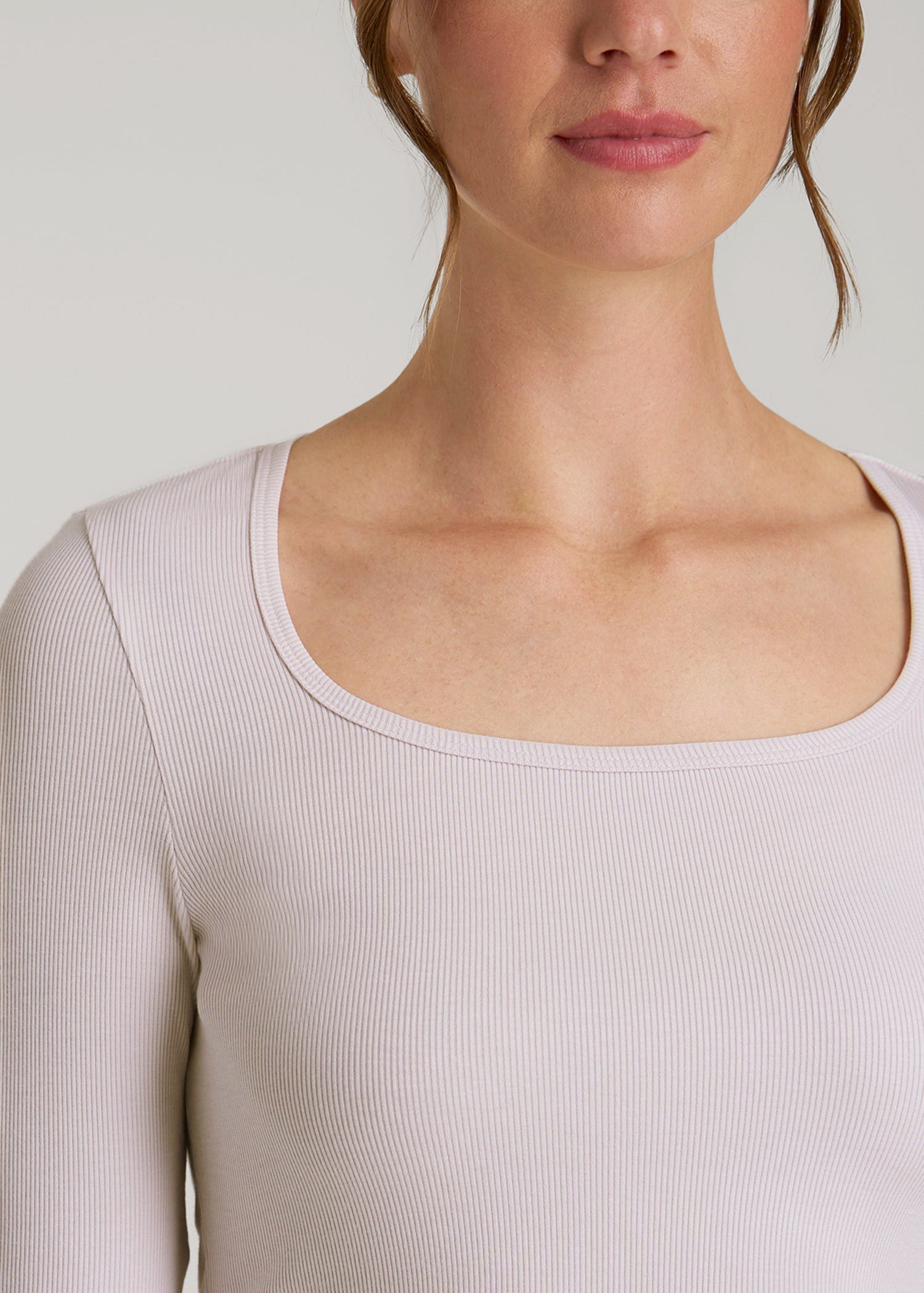 Long Sleeve Ribbed Square Neck Top for Tall Women in Grey Lilac