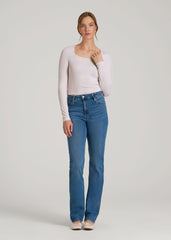 Long Sleeve Ribbed Square Neck Top for Tall Women in Grey Lilac