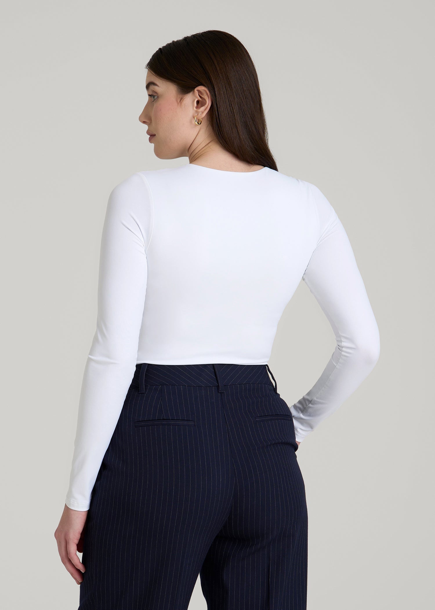 Long Sleeve Bodysuit for Tall Women in Bright White