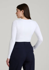 Long Sleeve Bodysuit for Tall Women in Bright White