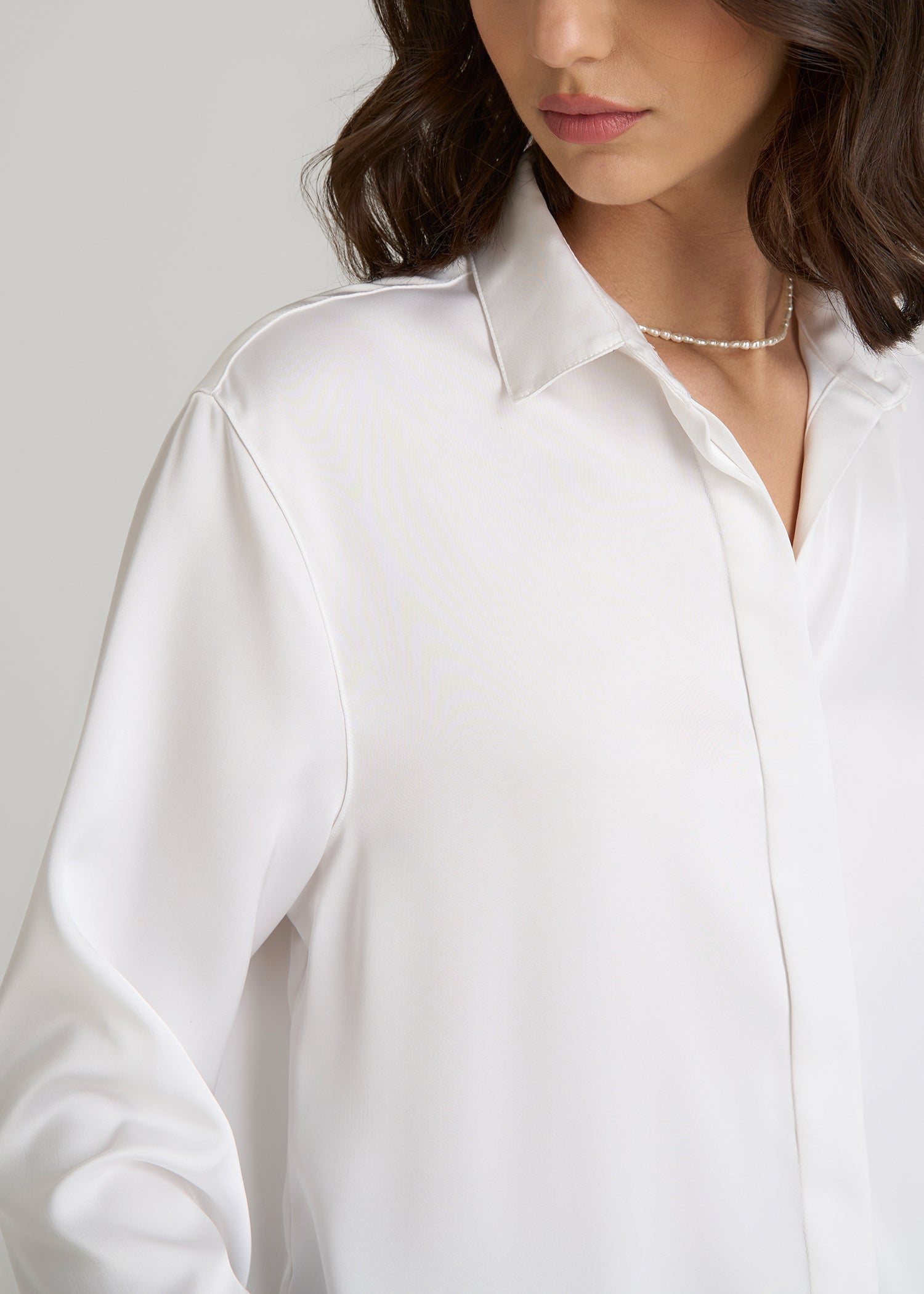 Relaxed Button-Up Blouse for Tall Women in Pearl White