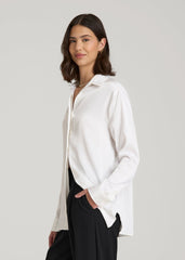 Relaxed Button-Up Blouse for Tall Women in Pearl White
