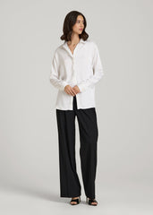 Relaxed Button-Up Blouse for Tall Women in Pearl White