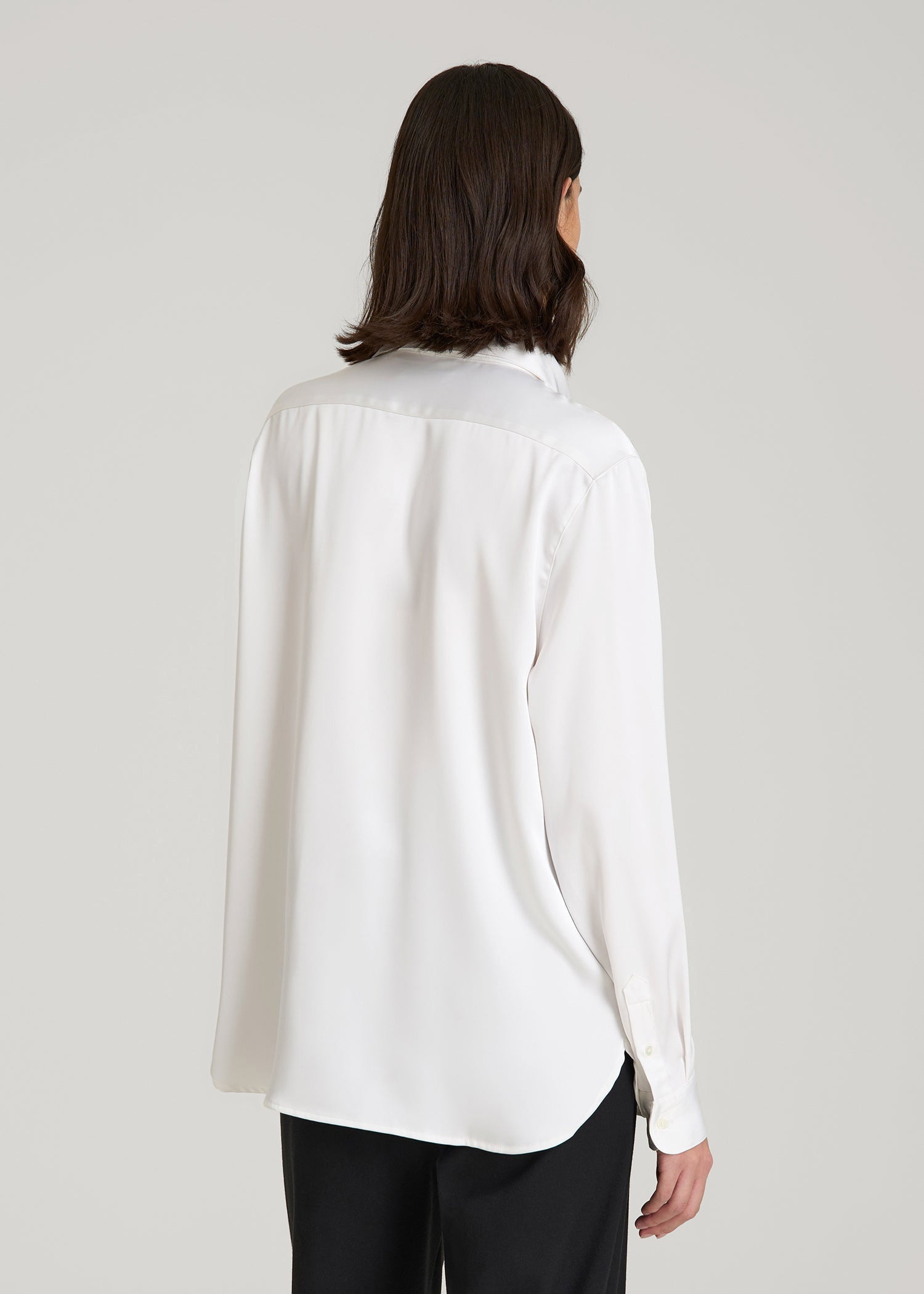 Relaxed Button-Up Blouse for Tall Women in Pearl White