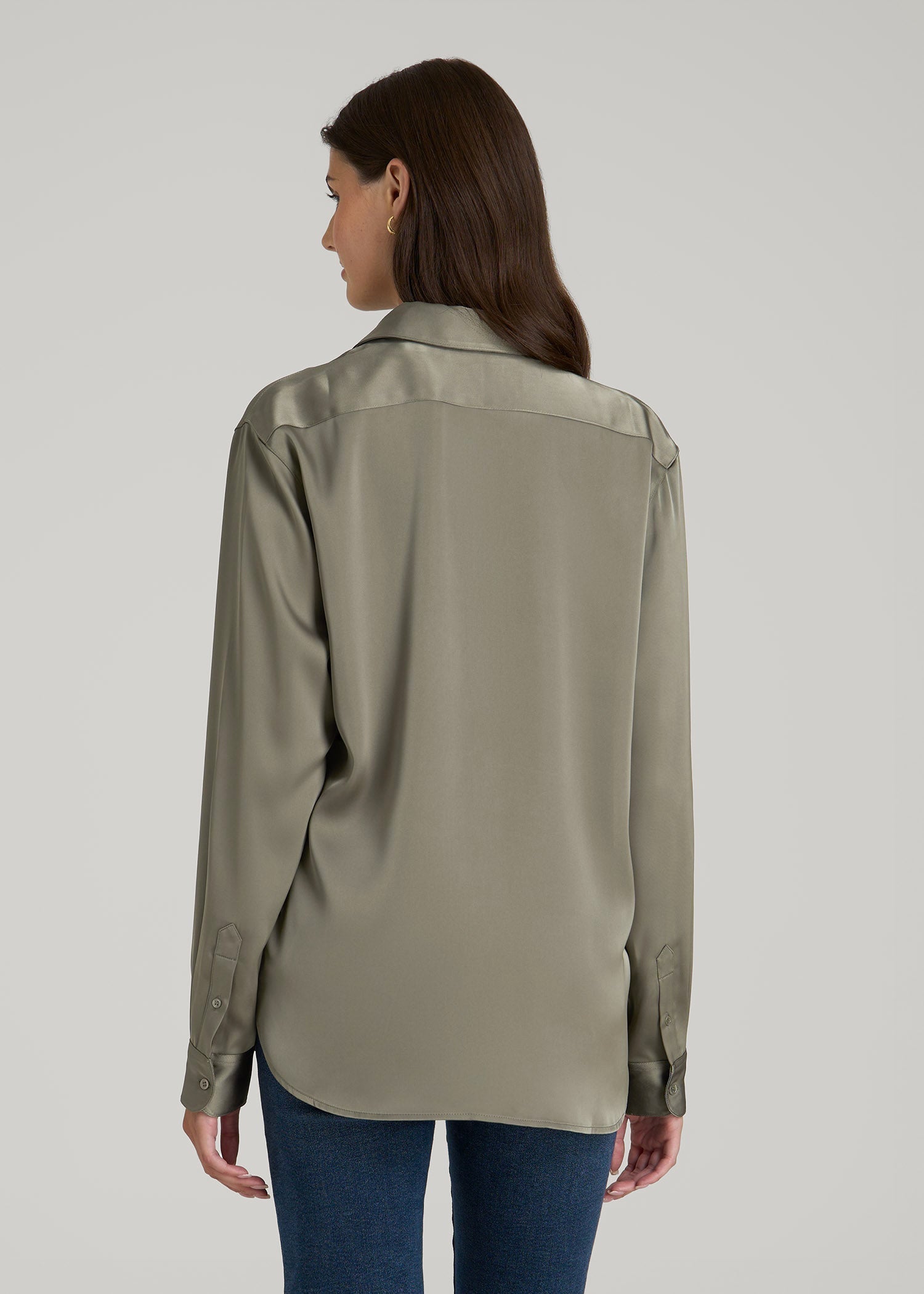 Relaxed Button-Up Blouse for Tall Women in Camper Green
