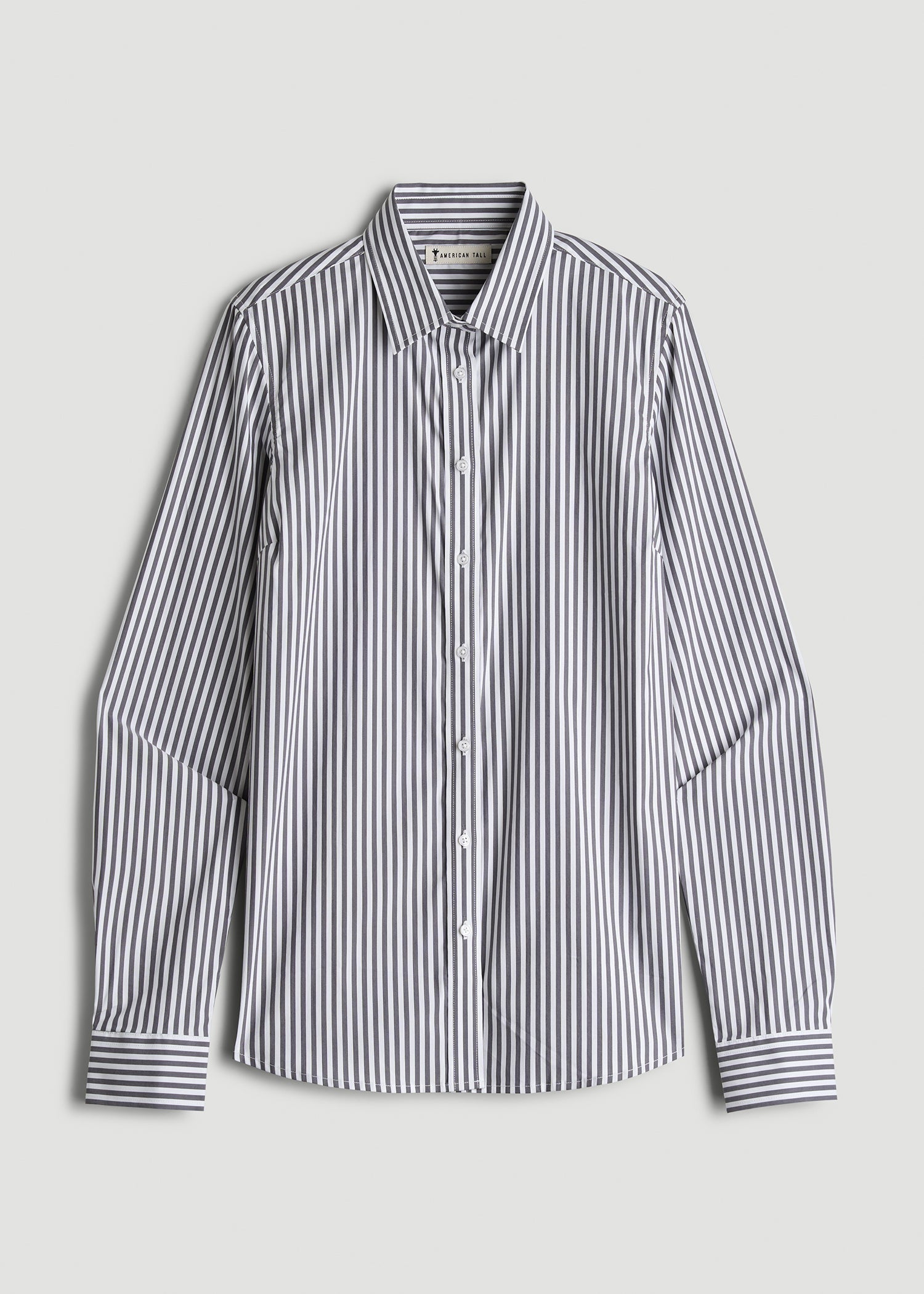 Slim Fit Button Up Shirt for Tall Women in Grey and White Stripe