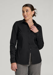 Slim Fit Button Up Shirt for Tall Women in Black