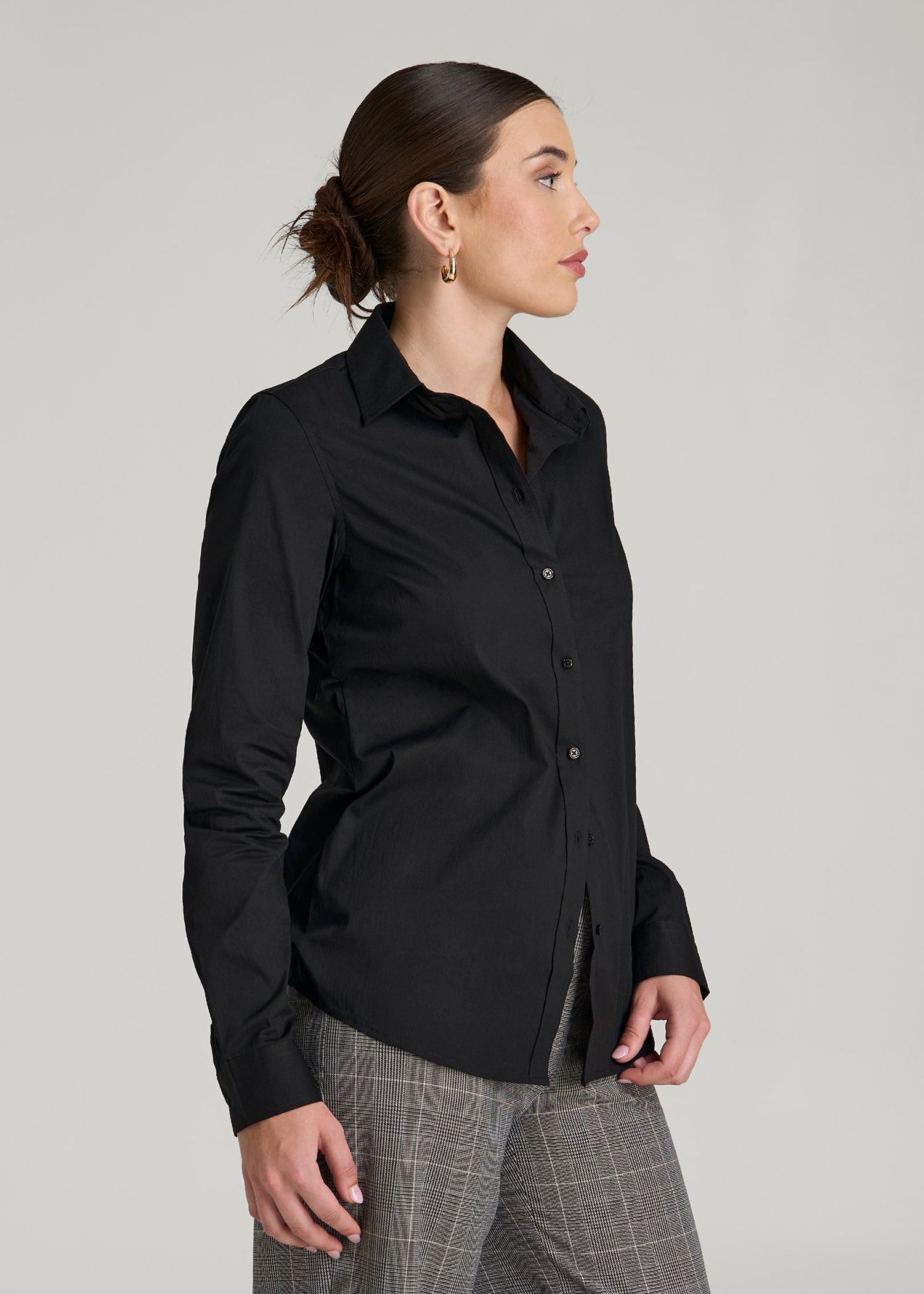Slim Fit Button Up Shirt for Tall Women in Black