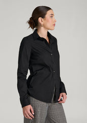 Slim Fit Button Up Shirt for Tall Women in Black