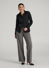 Slim Fit Button Up Shirt for Tall Women in Black