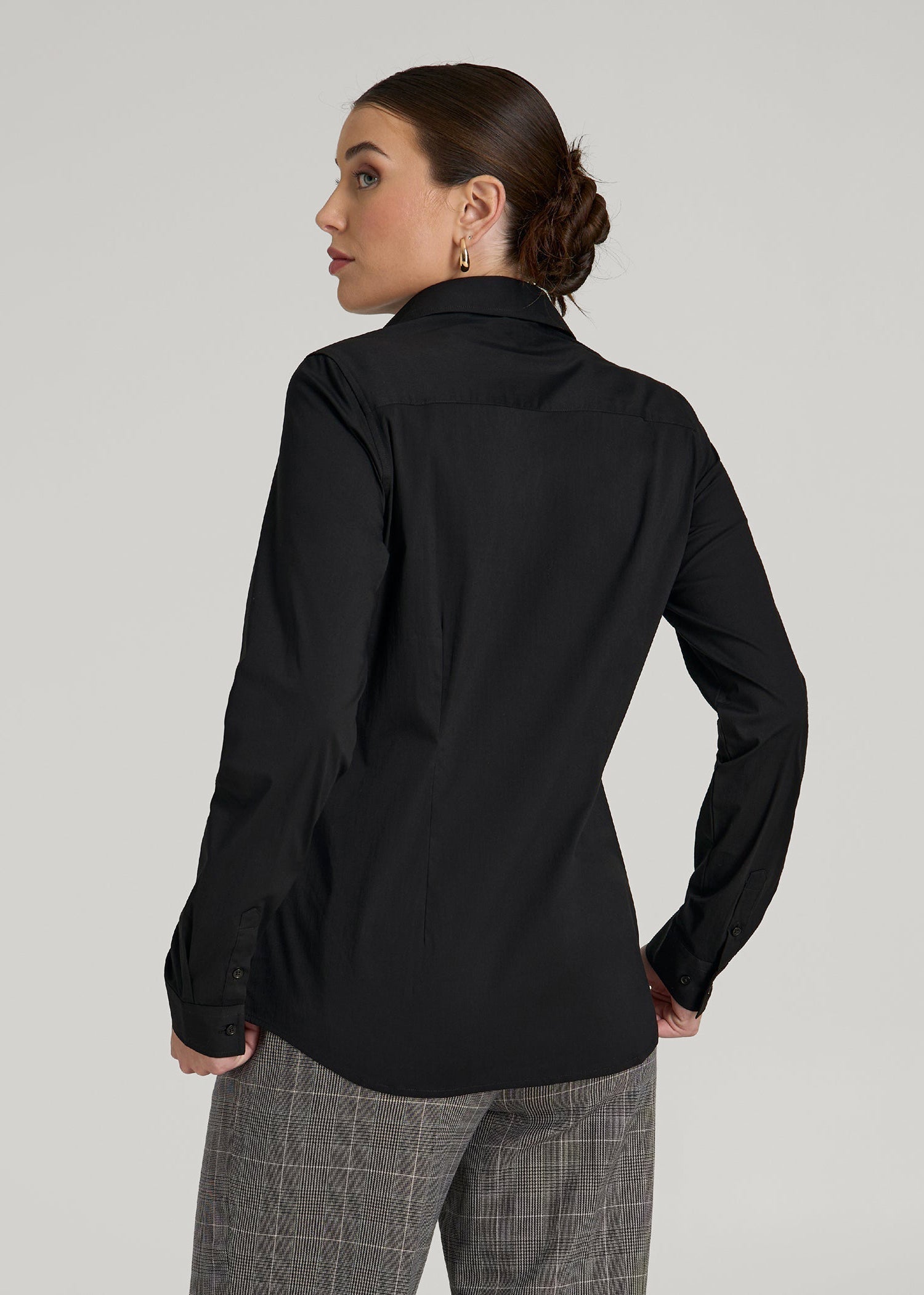 Slim Fit Button Up Shirt for Tall Women in Black