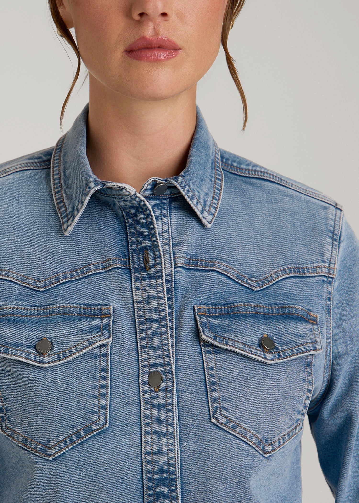 Western Denim Shirt for Tall Women in Heritage Faded