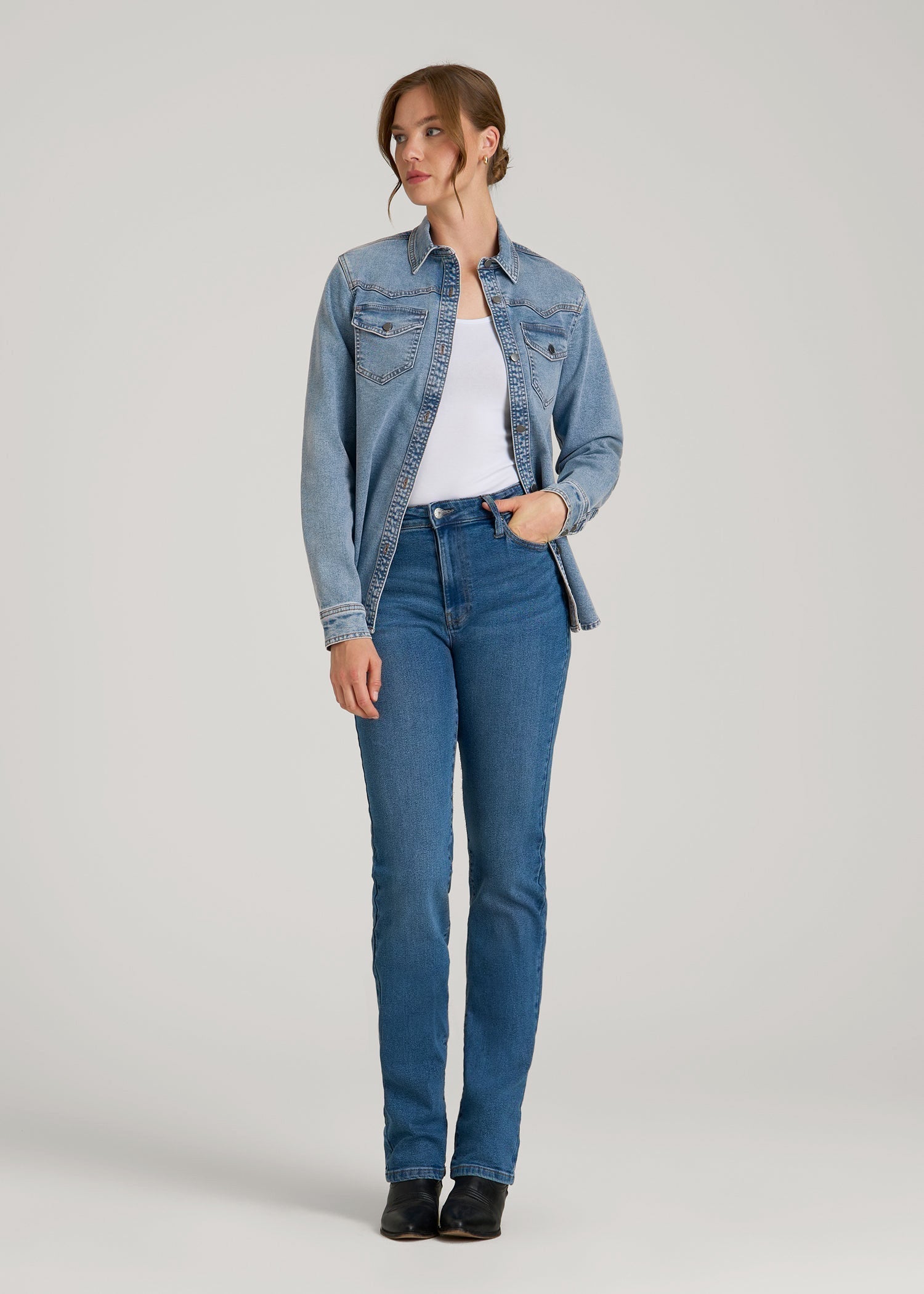 Western Denim Shirt for Tall Women in Heritage Faded