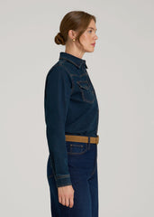 Western Denim Shirt for Tall Women in Indigo Dusk