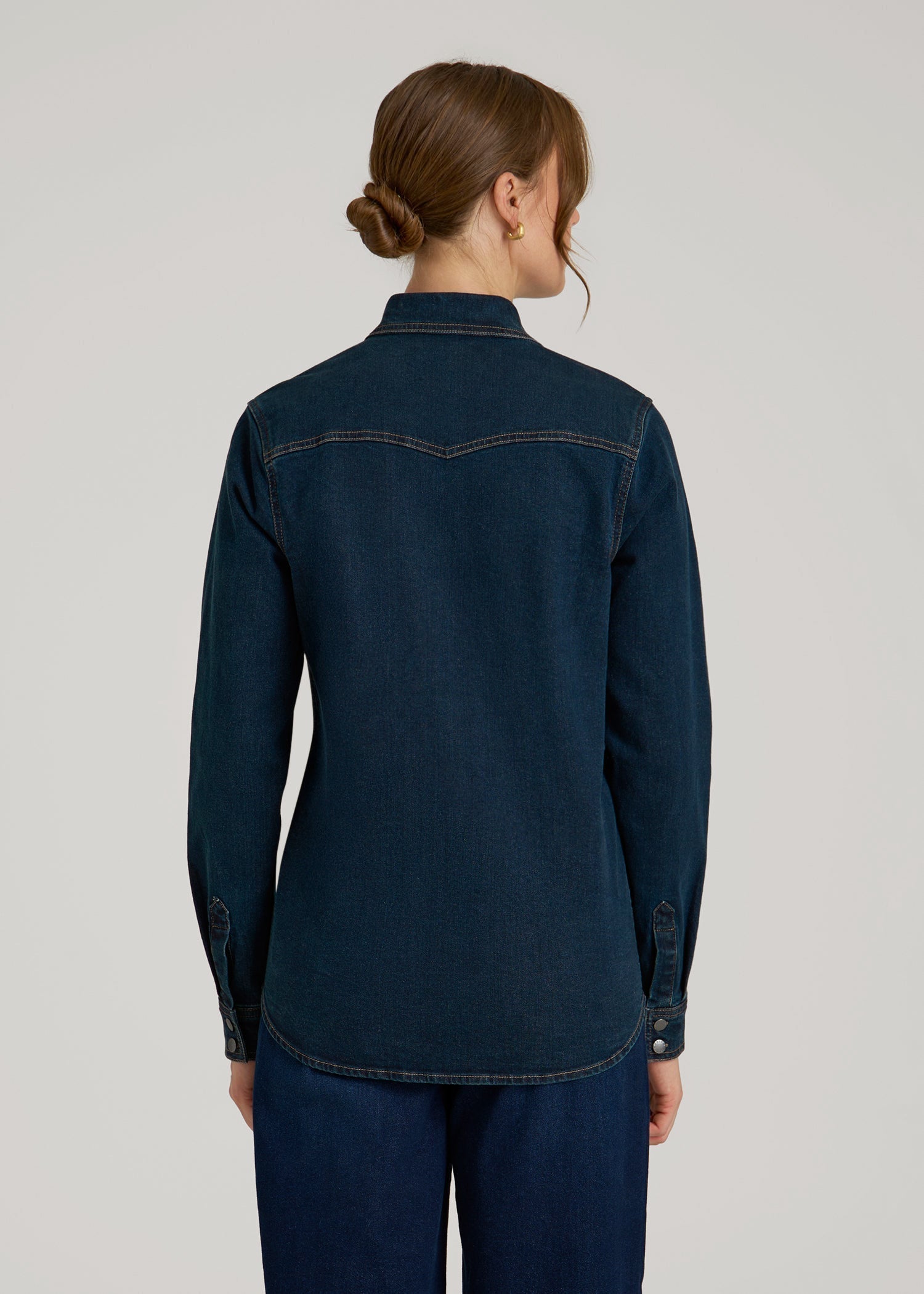 Western Denim Shirt for Tall Women in Indigo Dusk
