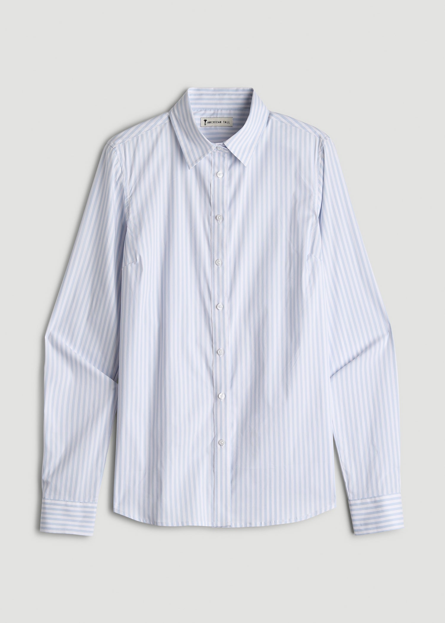 Slim Fit Button Up Shirt for Tall Women in Light Blue Stripe