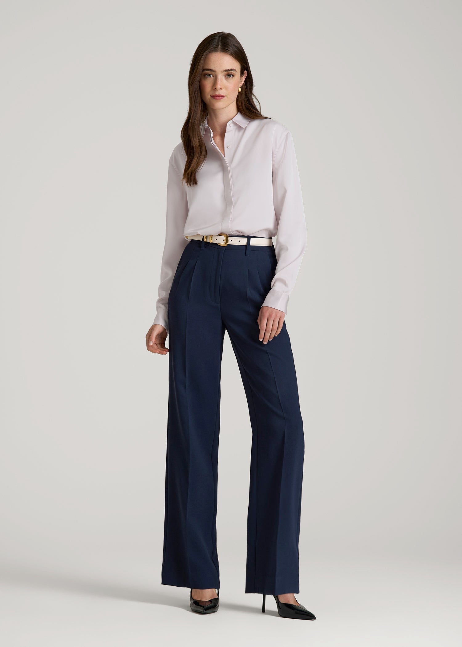 Relaxed Button-Up Blouse for Tall Women in Grey Lilac