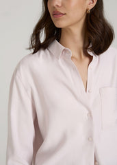 Relaxed Button-Up Single-Pocket Blouse for Tall Women in Grey Lilac