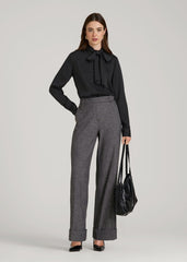 Satin Blouse With Bow for Tall Women in Black