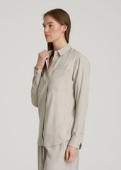 Relaxed Button-Up Single-Pocket Blouse for Tall Women in Stone