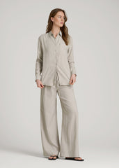 Relaxed Button-Up Single-Pocket Blouse for Tall Women in Stone