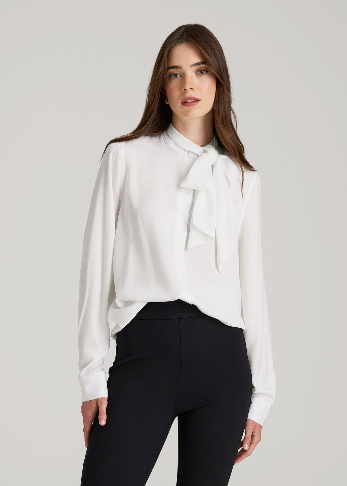 Satin Blouse With Bow for Tall Women in White