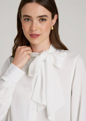 Satin Blouse With Bow for Tall Women in White