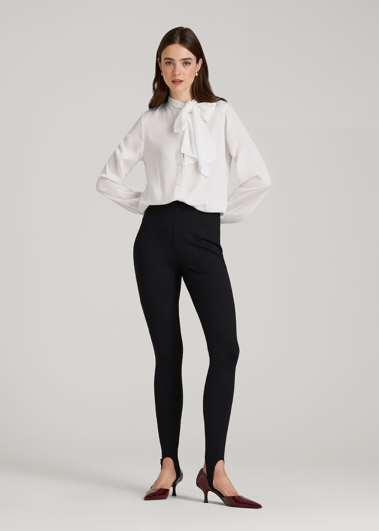 Satin Blouse With Bow for Tall Women in White