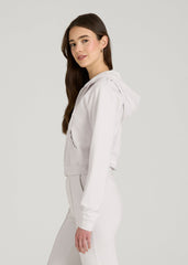 Soft Flex Ponte Cropped Hoodie for Tall Women in White Sand