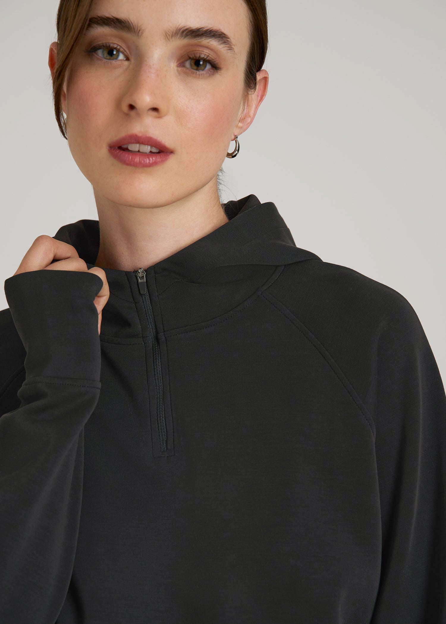 Soft Motion Cropped Zip Up Hoodie for Tall Women in Black