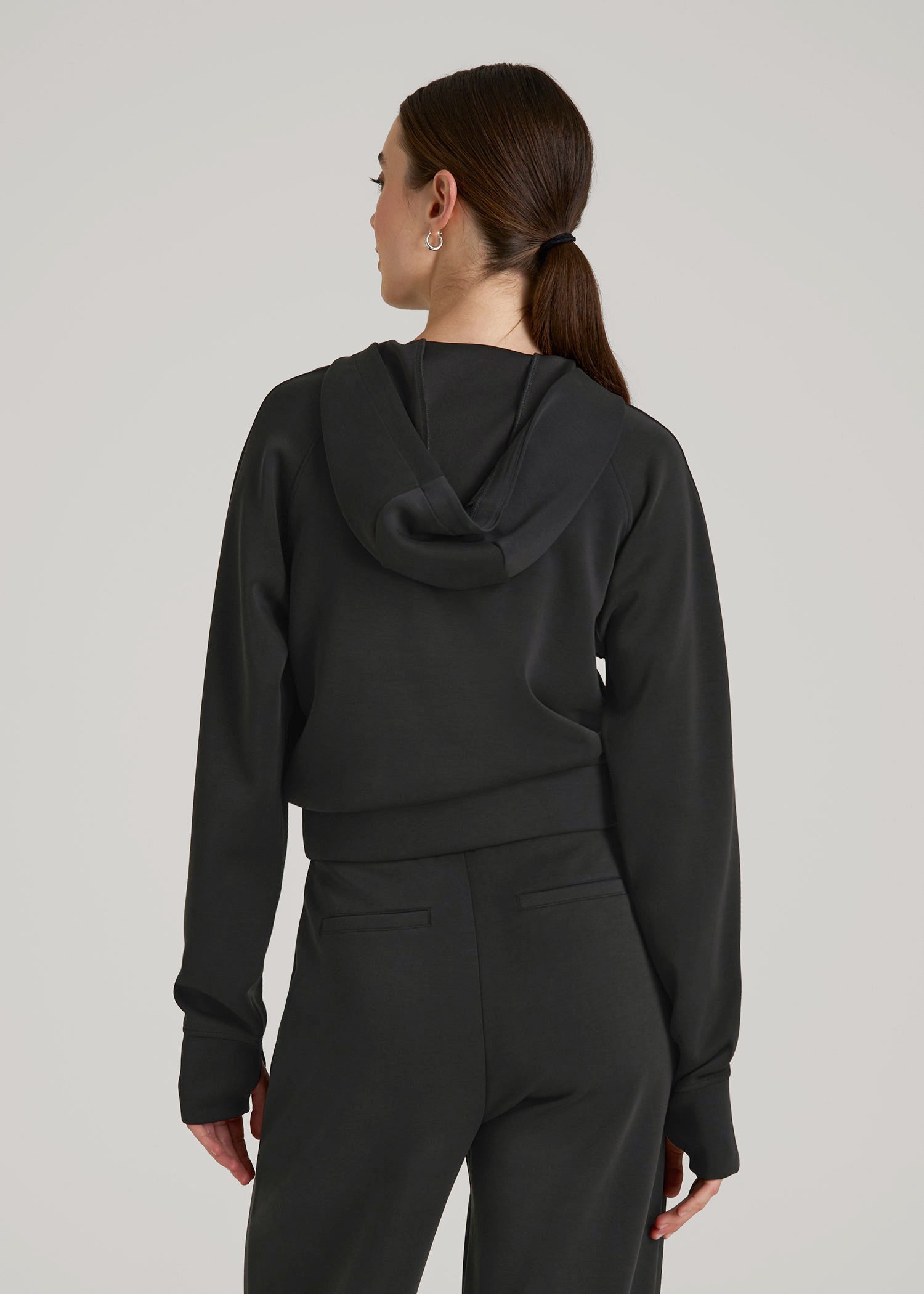Soft Motion Cropped Zip Up Hoodie for Tall Women in Black