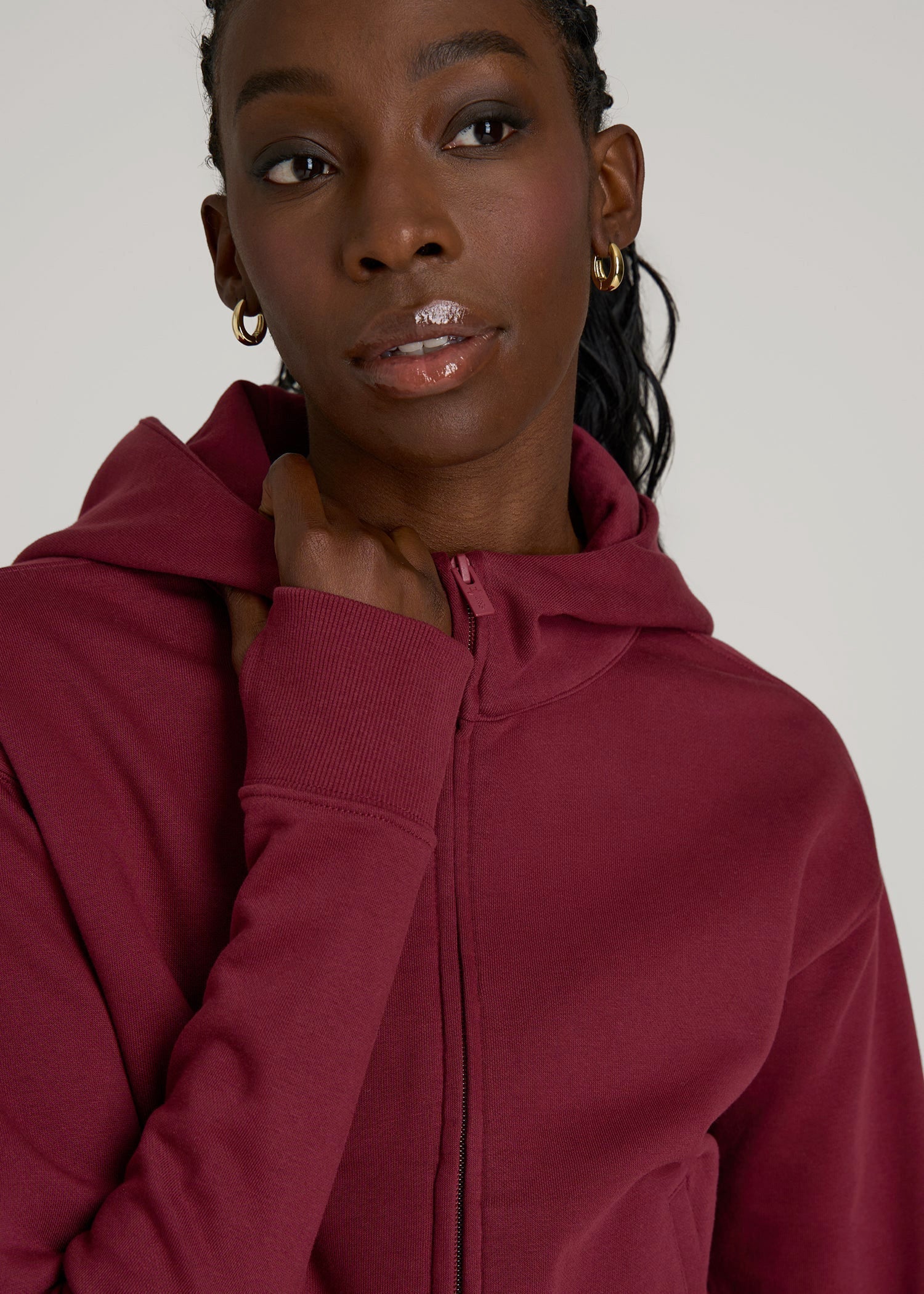 Wearever Fleece Cropped Zip-Up Hoodie for Tall Women in Tawny Port