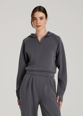 Soft Motion Cropped Zip Up Hoodie for Tall Women in Charcoal Rinse