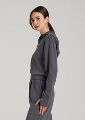 Soft Motion Cropped Zip Up Hoodie for Tall Women in Charcoal Rinse