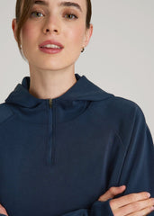 Soft Motion Cropped Zip Up Hoodie for Tall Women in Evening Blue