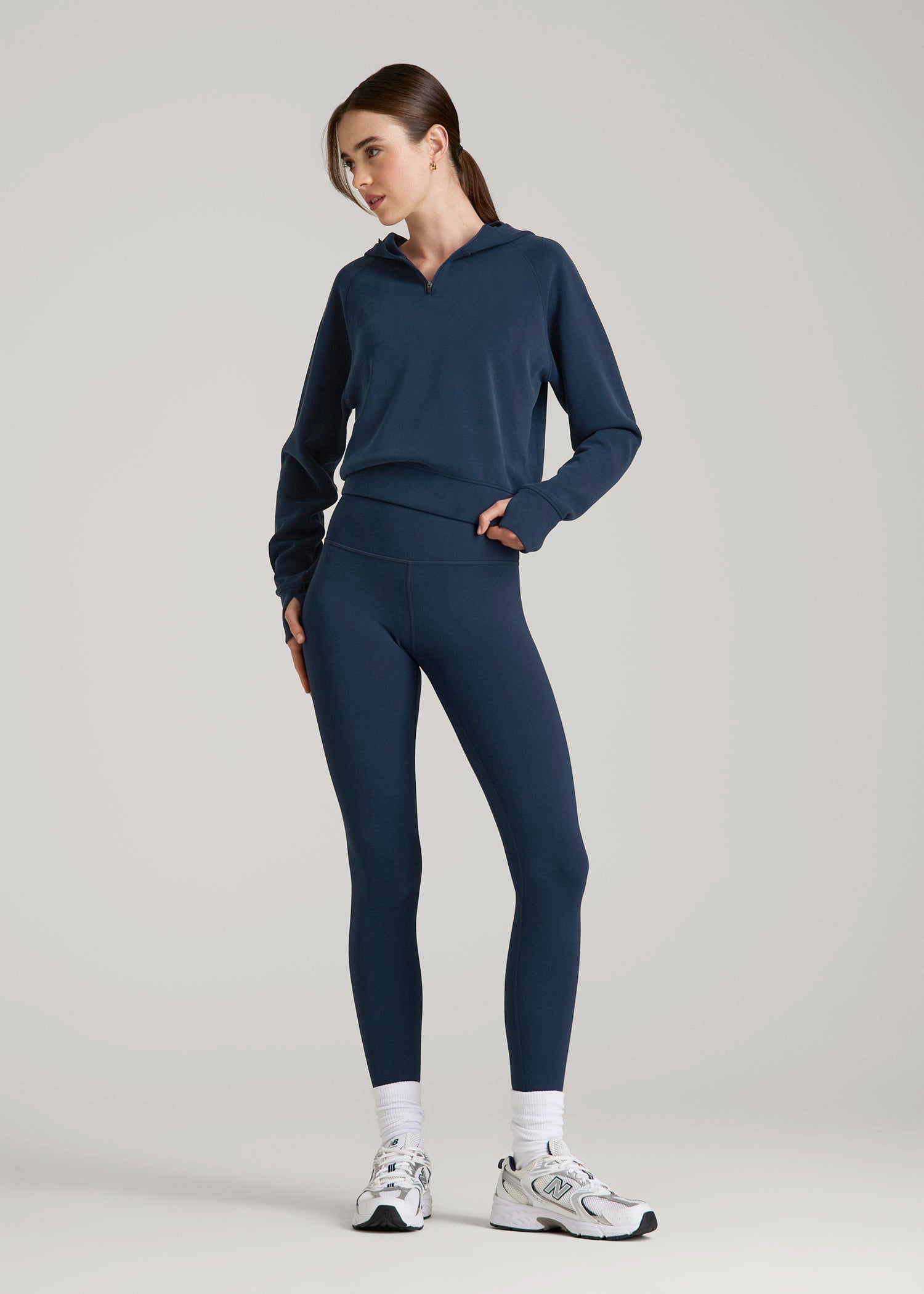 Soft Motion Cropped Zip Up Hoodie for Tall Women in Evening Blue