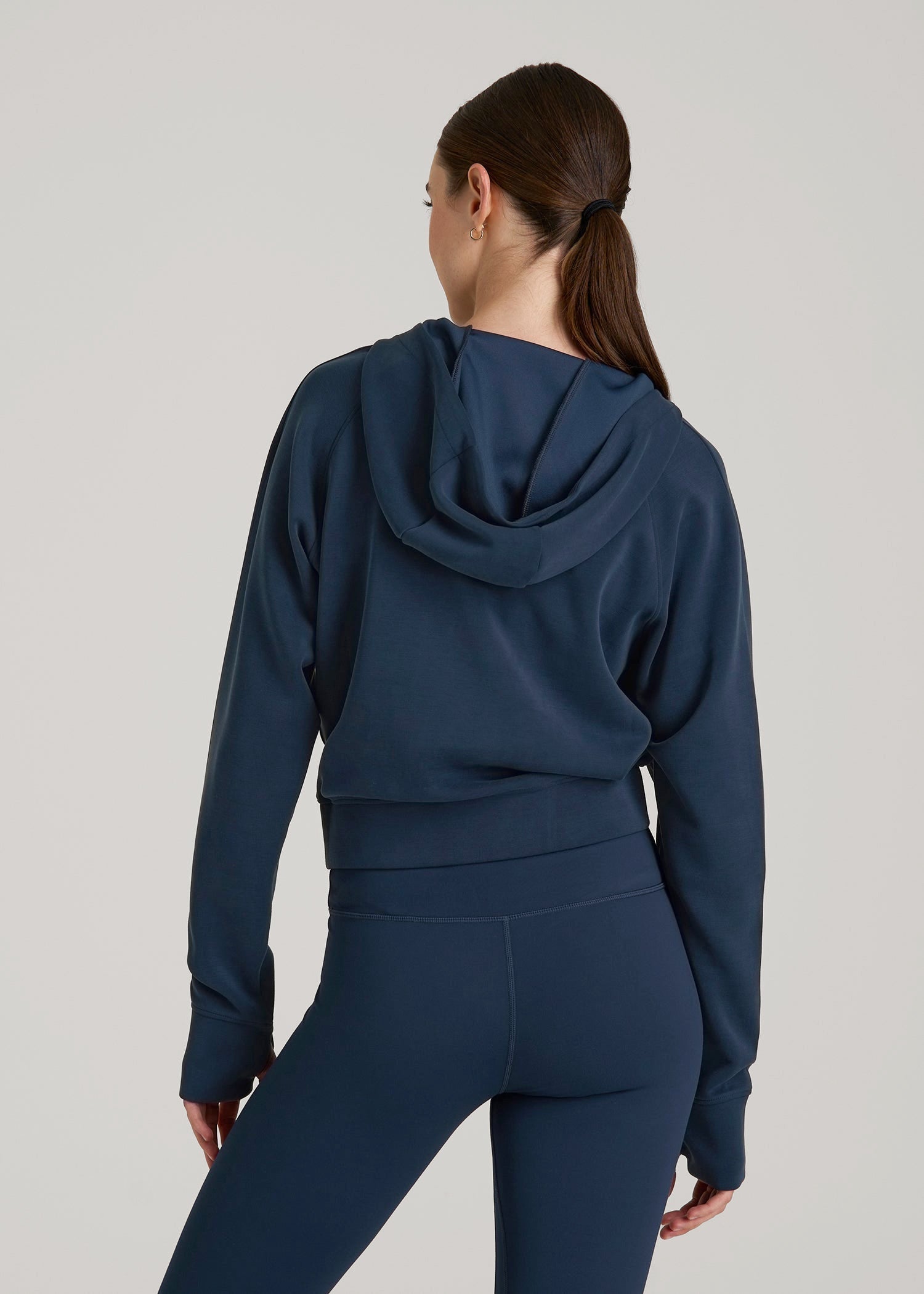 Soft Motion Cropped Zip Up Hoodie for Tall Women in Evening Blue
