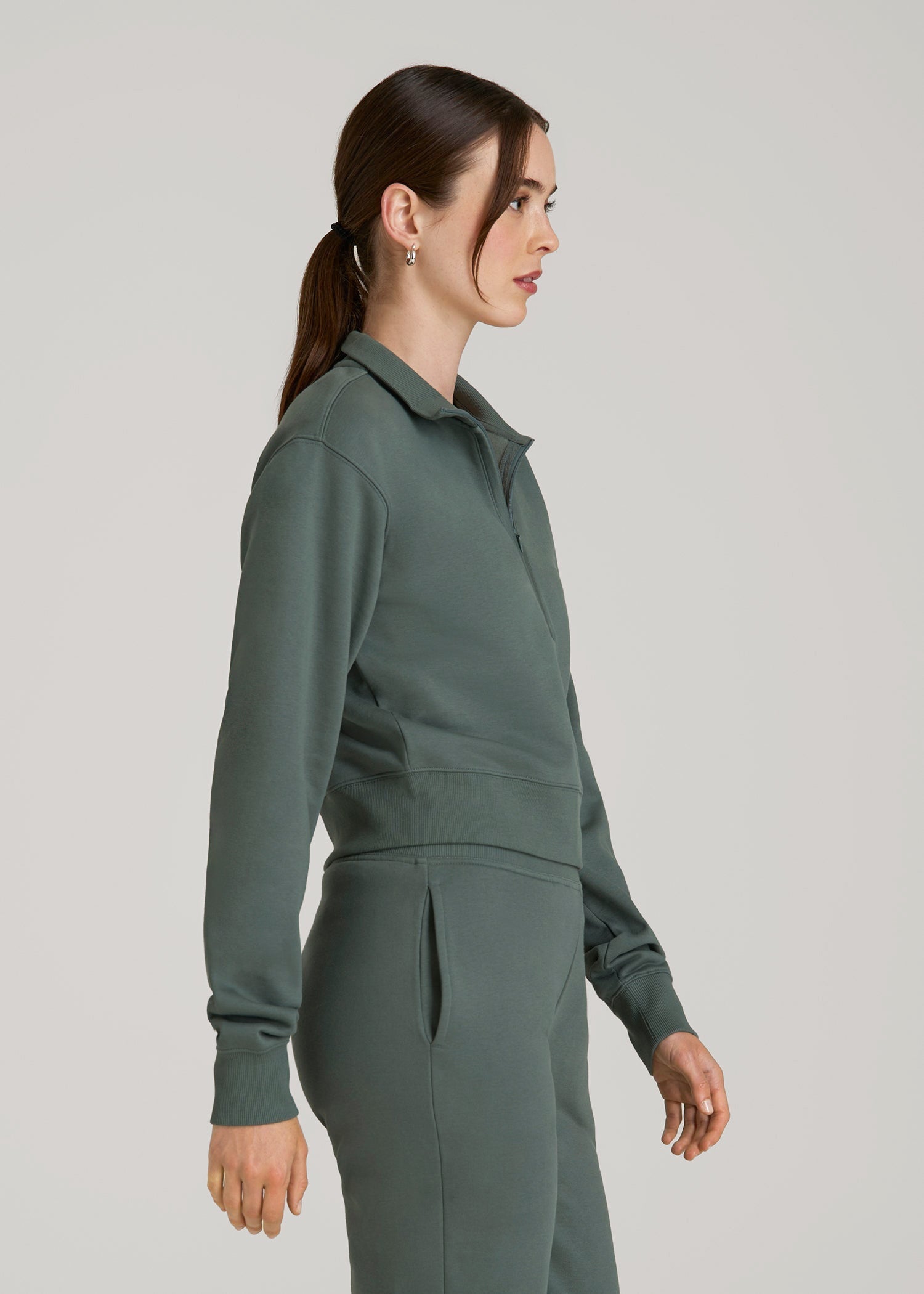 Wearever 2.0 Fleece Half-Zip Cropped Sweatshirt for Tall Women in Balsam Green