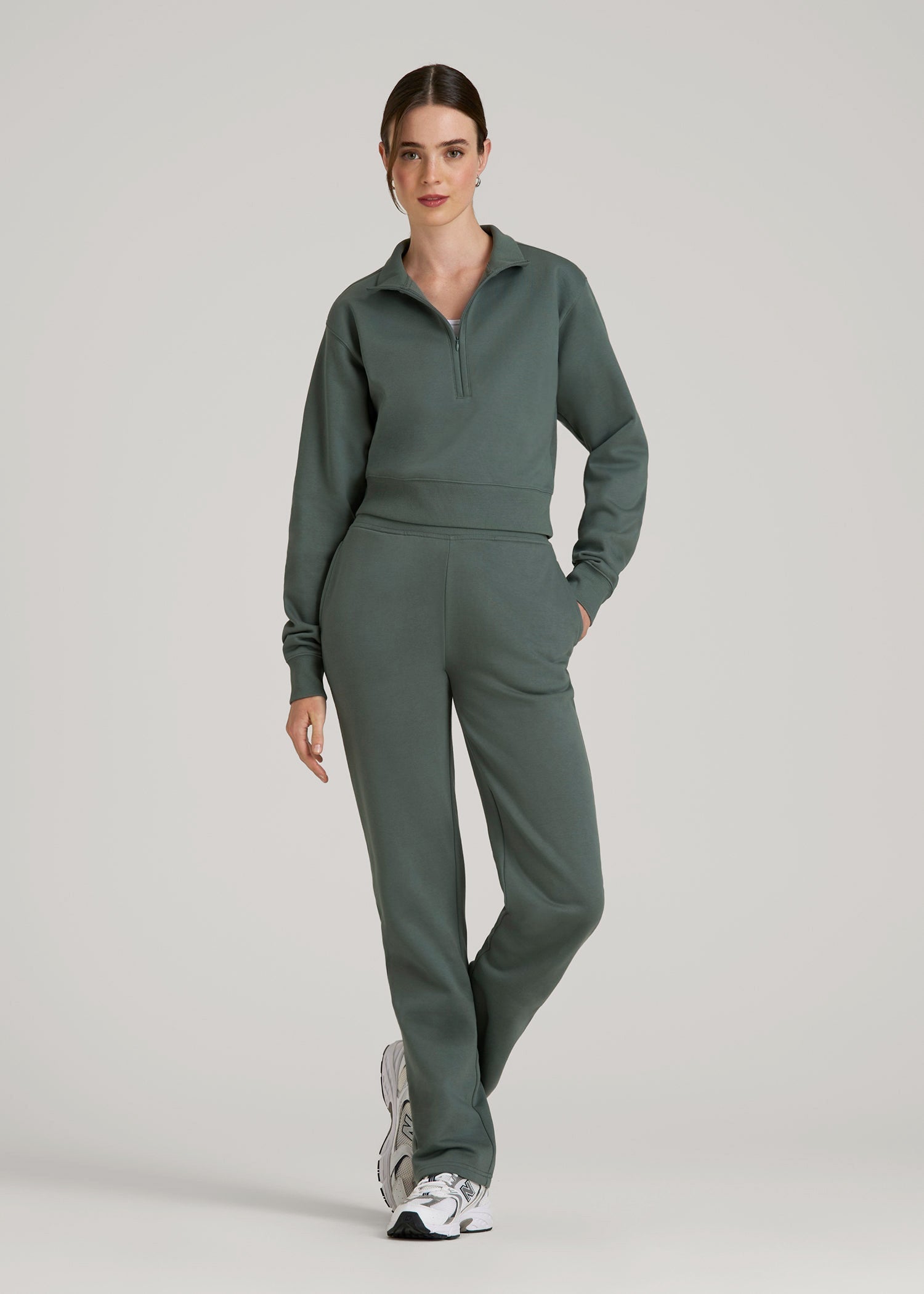 Wearever 2.0 Fleece Half-Zip Cropped Sweatshirt for Tall Women in Balsam Green