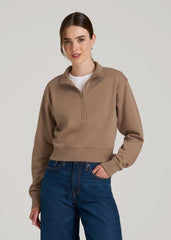 Wearever 2.0 Fleece Half-Zip Cropped Sweatshirt for Tall Women in Woodsmoke