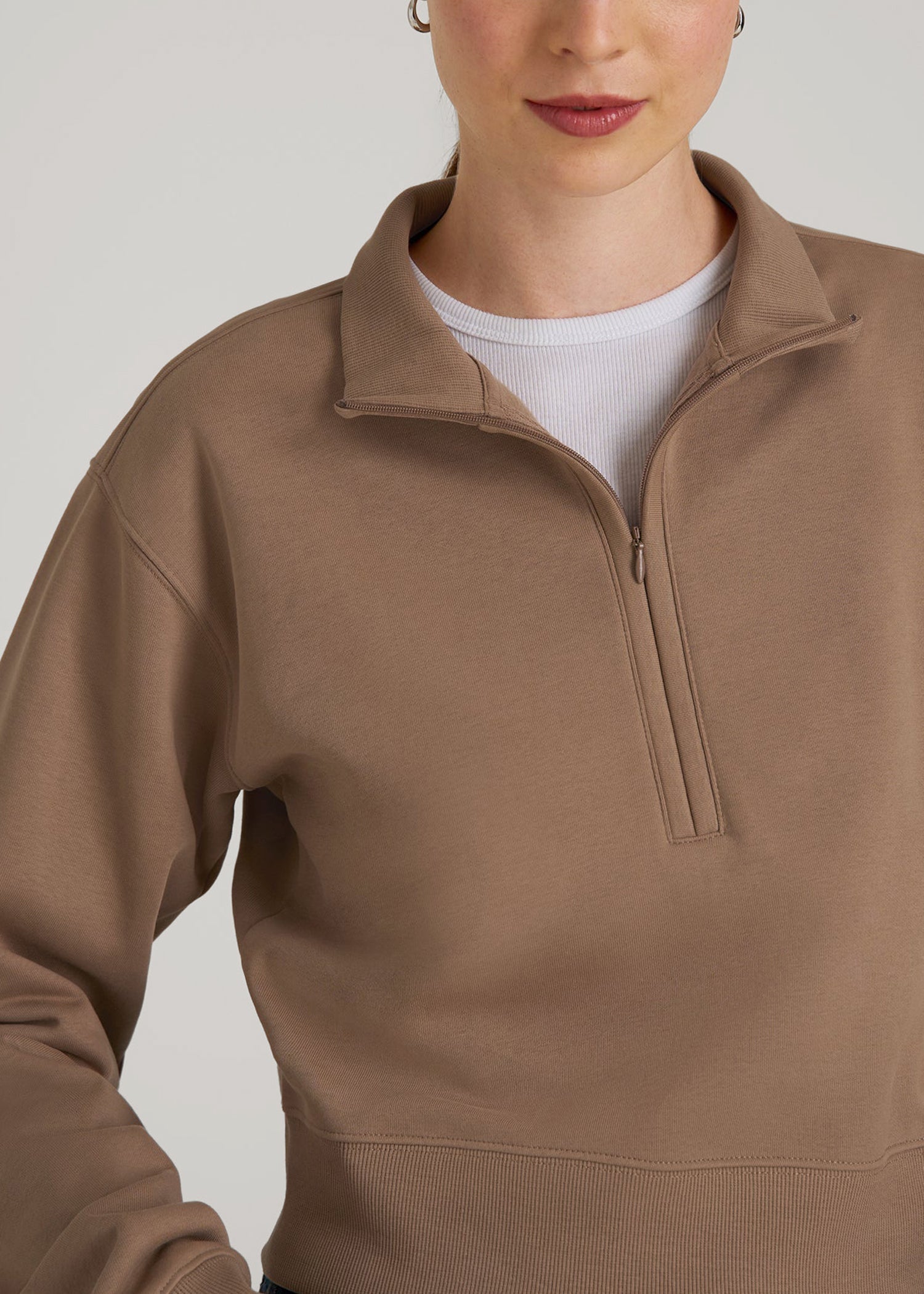 Wearever 2.0 Fleece Half-Zip Cropped Sweatshirt for Tall Women in Woodsmoke