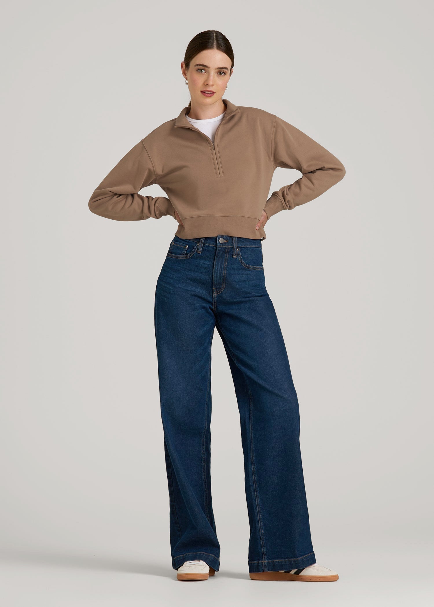 Wearever 2.0 Fleece Half-Zip Cropped Sweatshirt for Tall Women in Woodsmoke