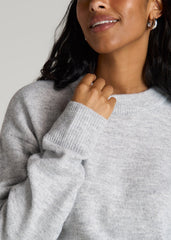 Relaxed Crewneck Wool Blend Sweater for Tall Women in Grey Mix