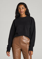 Relaxed Crewneck Wool Blend Sweater for Tall Women in Black