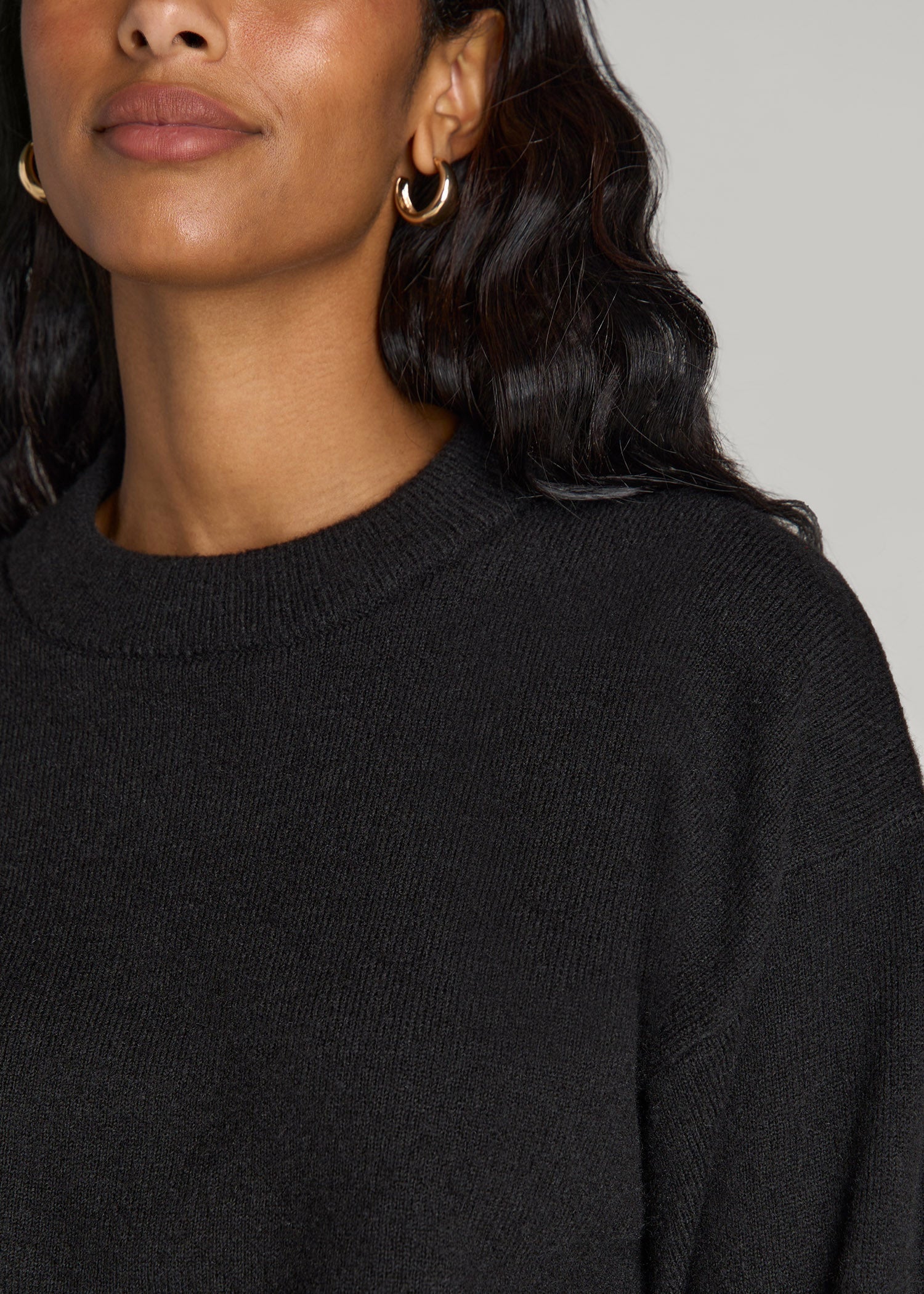 Relaxed Crewneck Wool Blend Sweater for Tall Women in Black