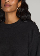 Relaxed Crewneck Wool Blend Sweater for Tall Women in Black