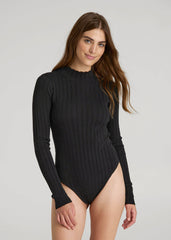 Mock Neck Sweater Bodysuit for Tall Women in Black